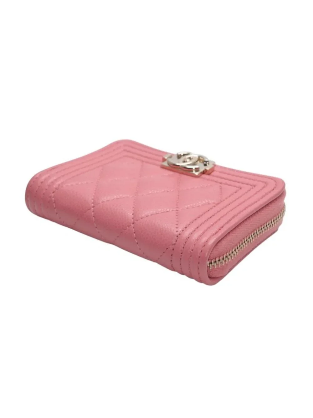 Chanel Boy Zip Coin Purse Stand CC Logo Caviar Leather